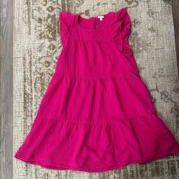 J. Crew Fuchsia Flutter Sleeve Tiered Muslin Dress - Picture 1 of 5